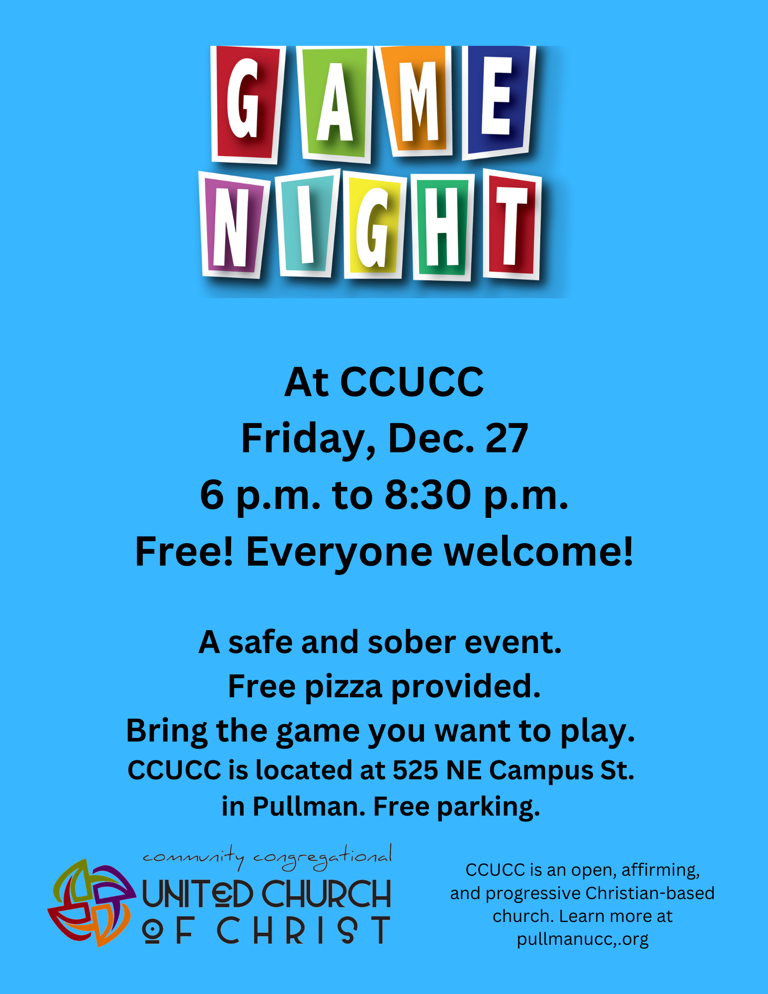 December 27 is Game Night at CCUCC